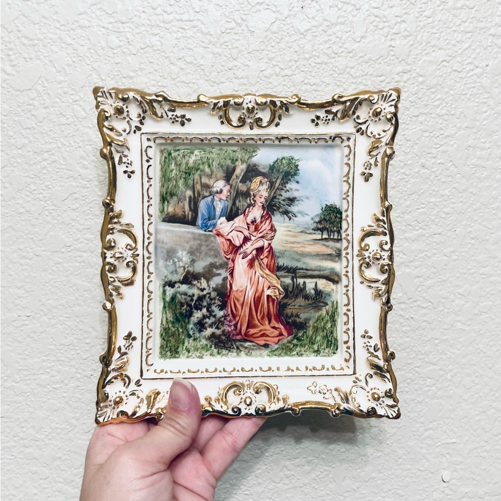 Vintage Fragonard Love Scene Courting Couple Cameo Victorian Porcelain Painting